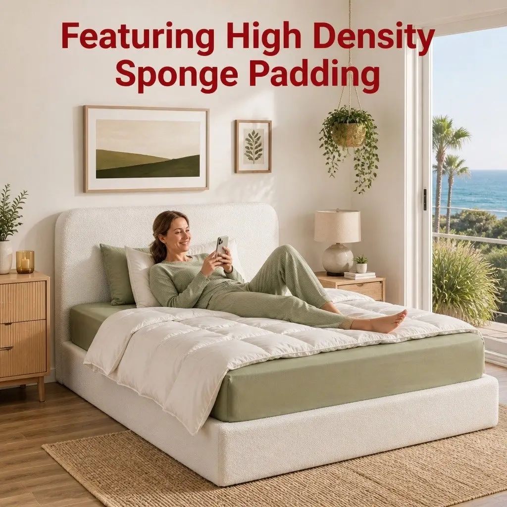 Double Bed Frame Boucle Fabric Vacuum Compressed No Assembly Removable Washable