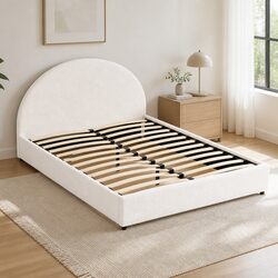 Double Gas Lift Storage Bed Frame with Padded Headboard Boucle Fabric Bedroom