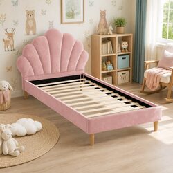King Single Bed Frame Scallop Upholstered Bedroom Furniture Base Pink Velvet