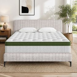 Queen Bed Frame with Mattress Set Upholstered Platform Base Pocket Coil Linen