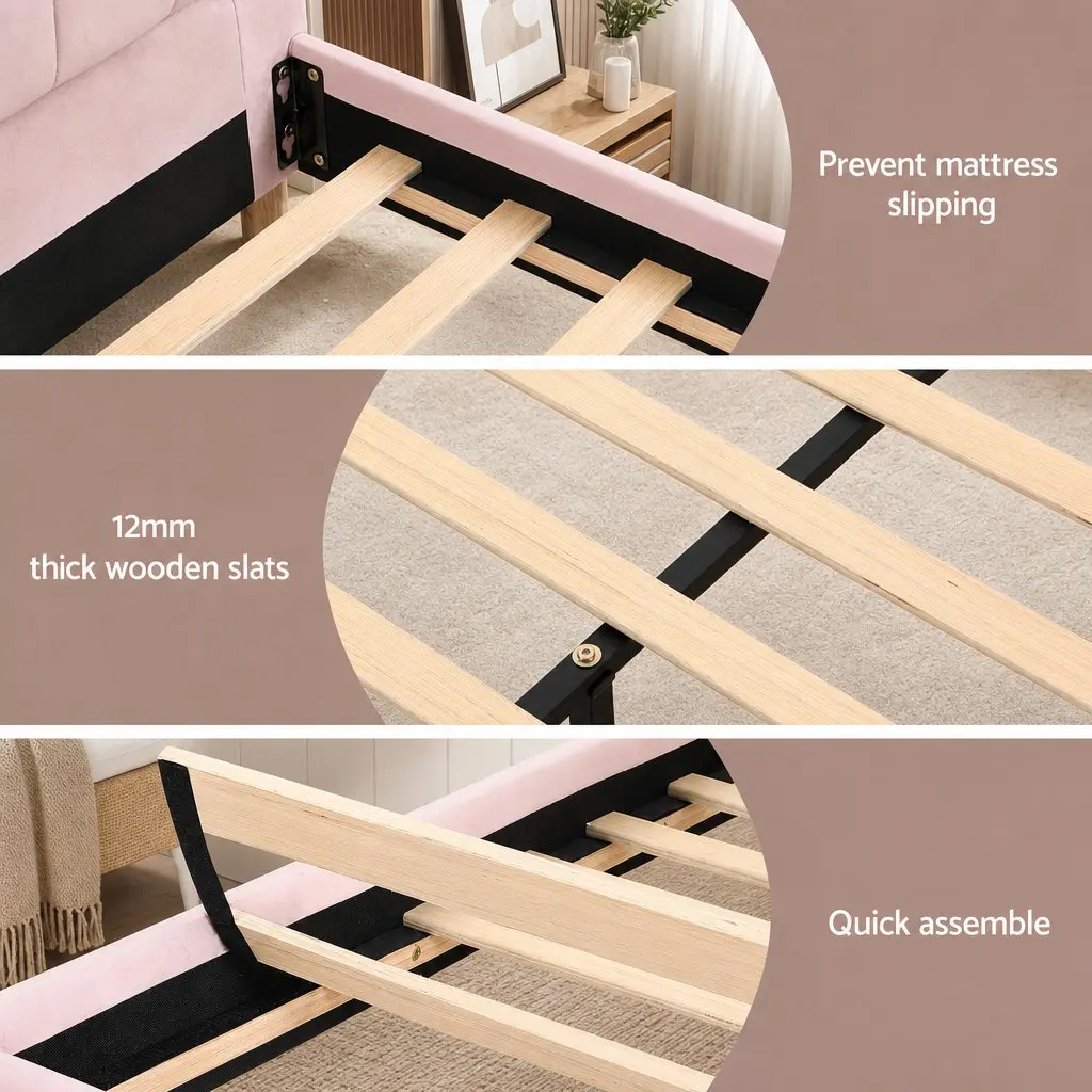 Double Bed Frame with Round Coffee Table Set Pink Velvet White Top