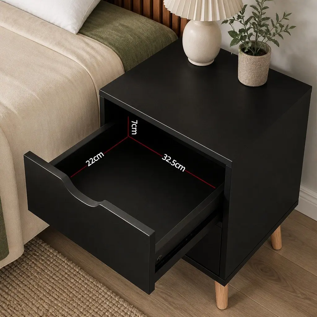 Double Bed Frame with Bedside Table Set Padded Headboard Wooden Slats Bedroom