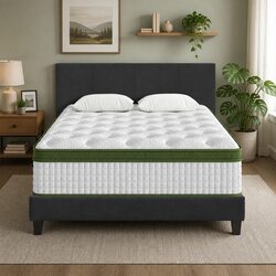 Double Bed Frame with Hybrid Pocket Coil Mattress Platform Upholstered