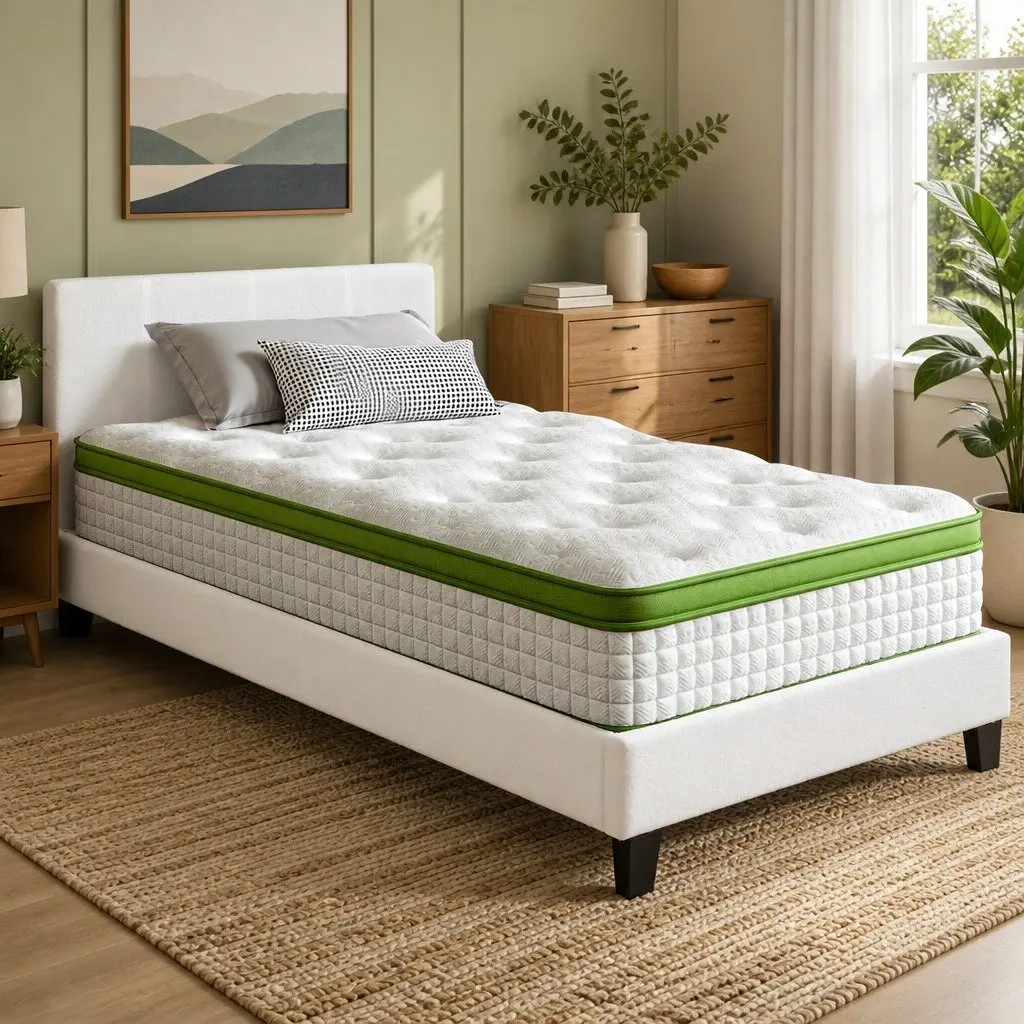 Single Bed Frame with Hybrid Mattress Set Medium Firm Pocket Coil Platform
