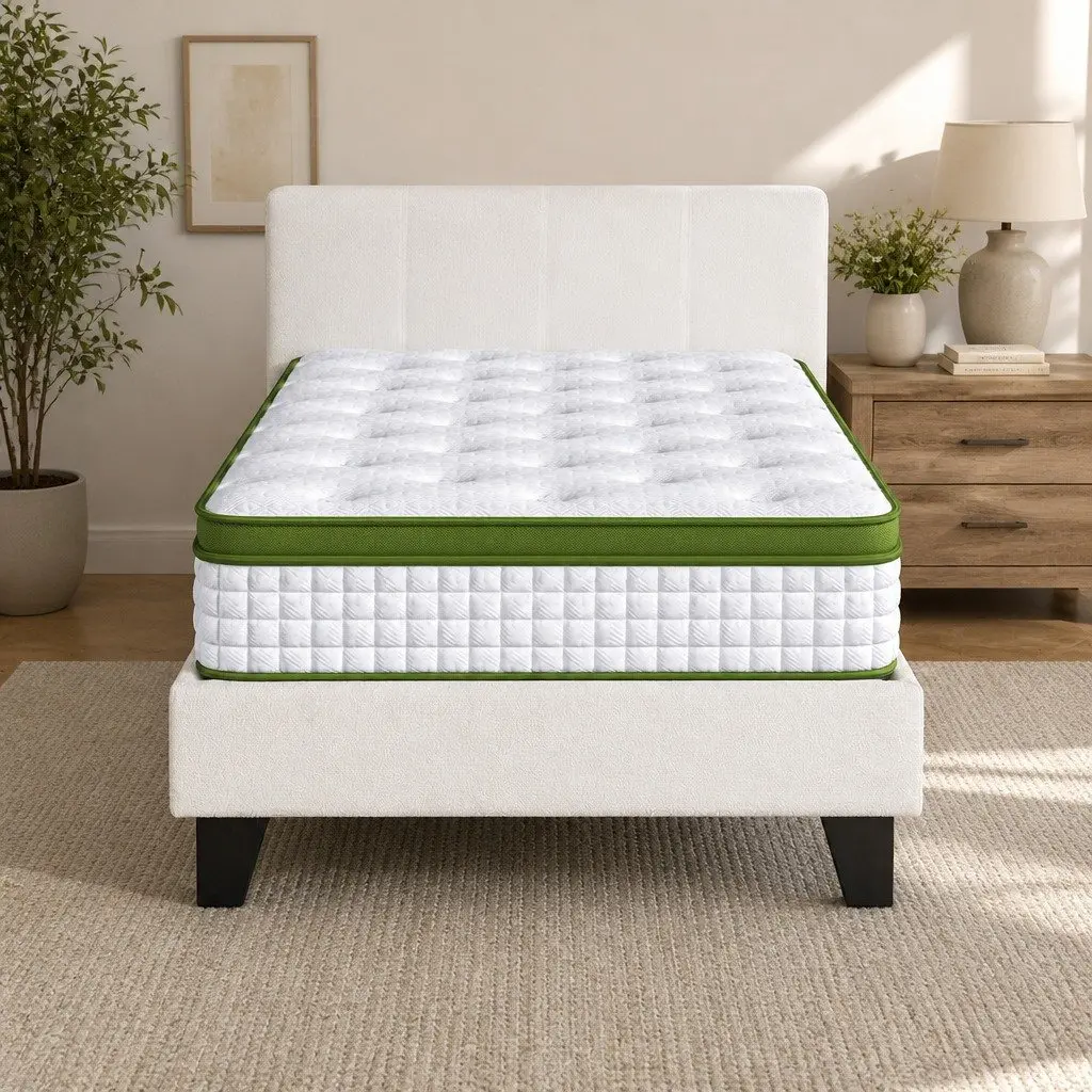 Single Bed Frame with Hybrid Mattress Set Medium Firm Pocket Coil Platform