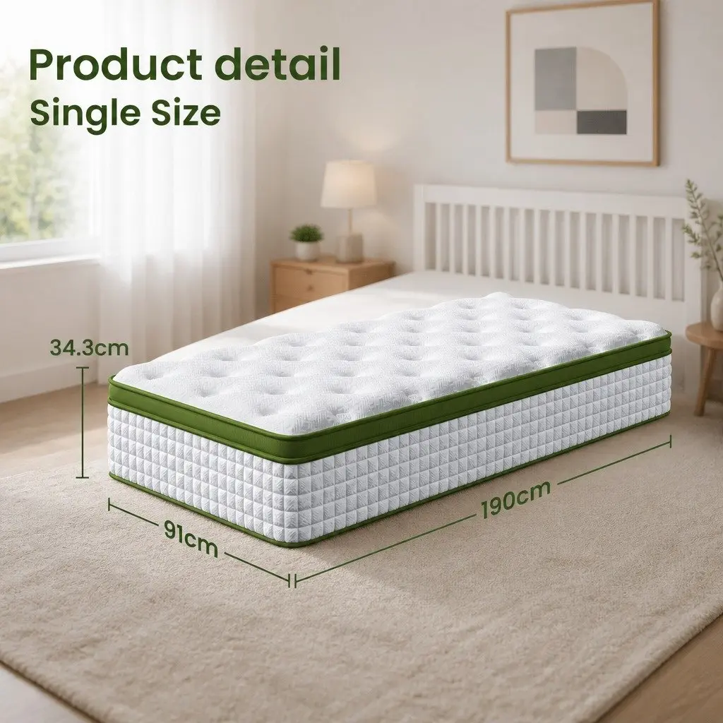 Single Bed Frame with White Boucle Headboard and Hybrid Mattress Medium Firm Support