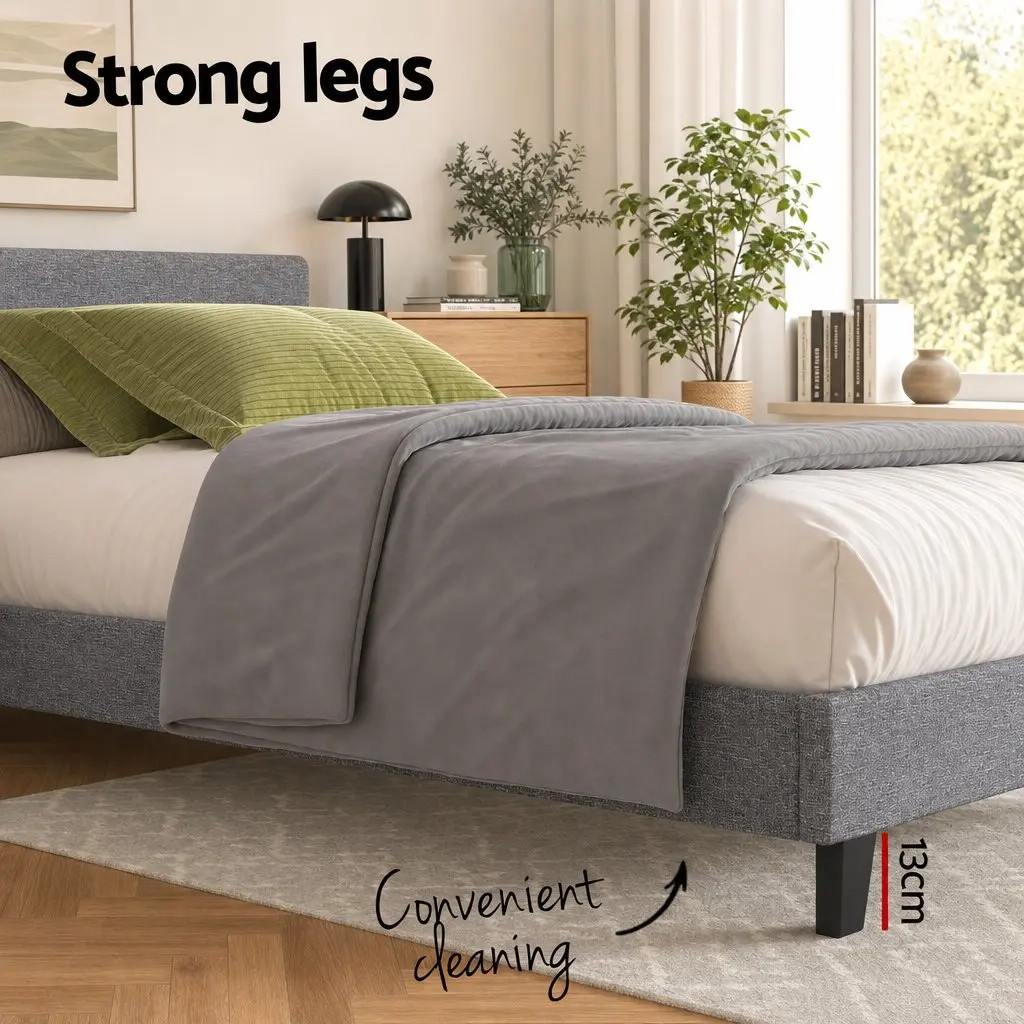 Single Bed Frame with 30cm Hybrid Mattress Grey Upholstered