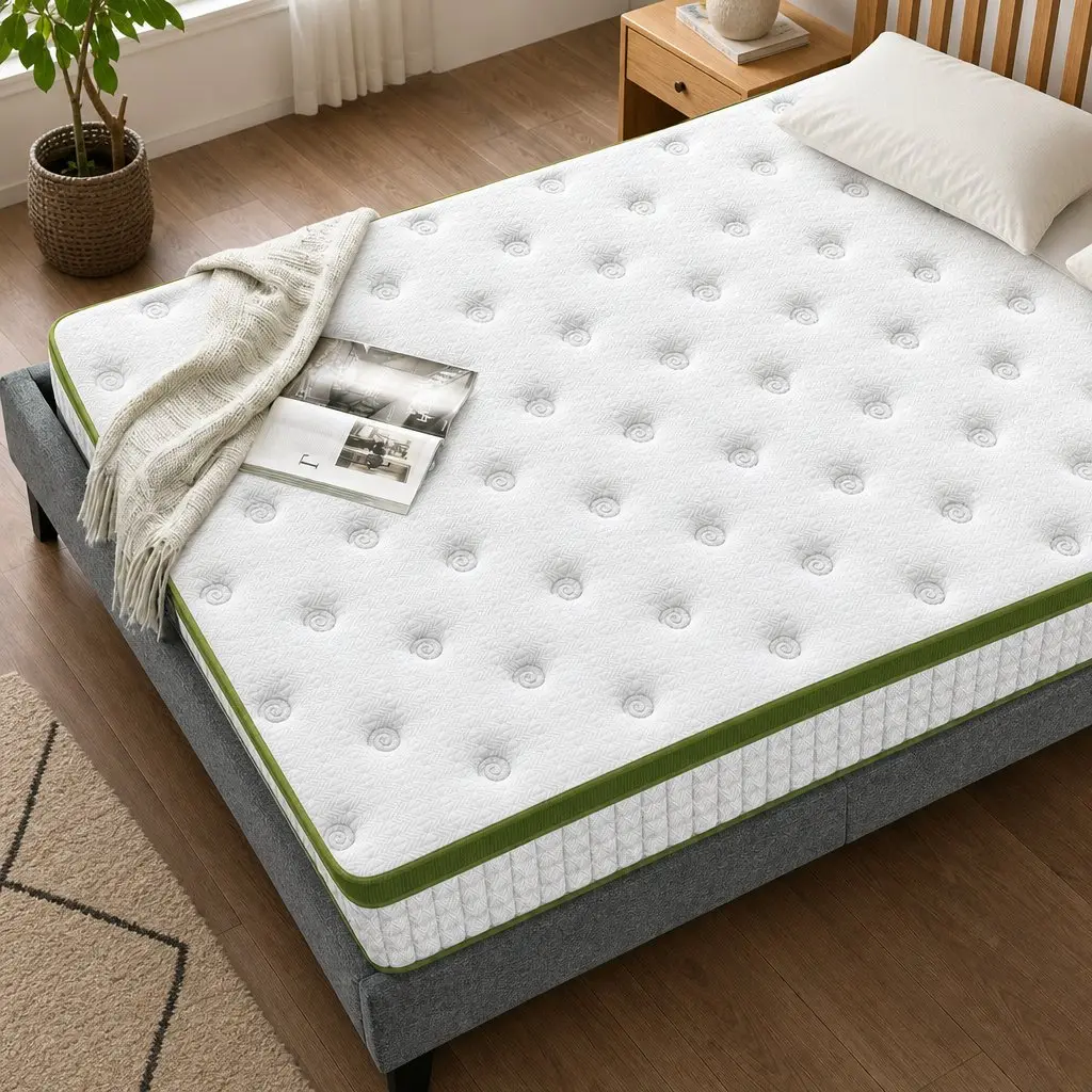 Single Bed Frame with 30cm Hybrid Mattress Grey Upholstered