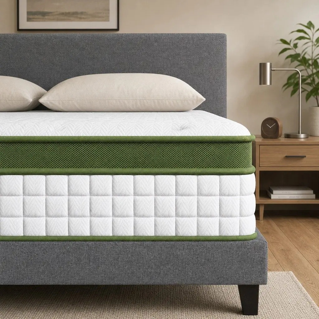 Single Bed Frame with 30cm Hybrid Mattress Grey Upholstered