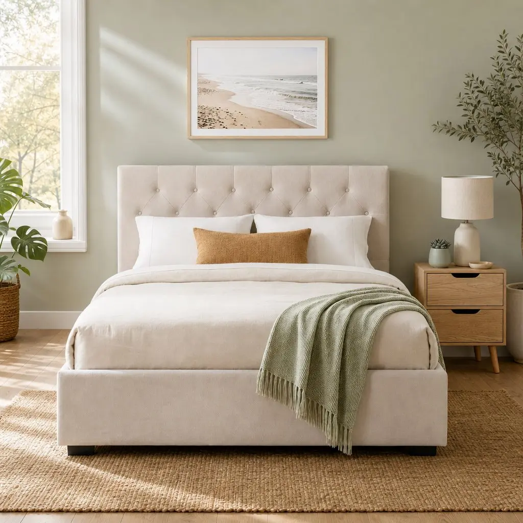 Double Bed Frame with Storage Gas Lift Base Tufted Headboard and 2-Drawer