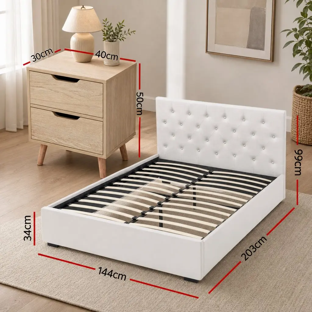 Double Bed Frame with Storage Gas Lift Base Tufted Headboard and 2-Drawer