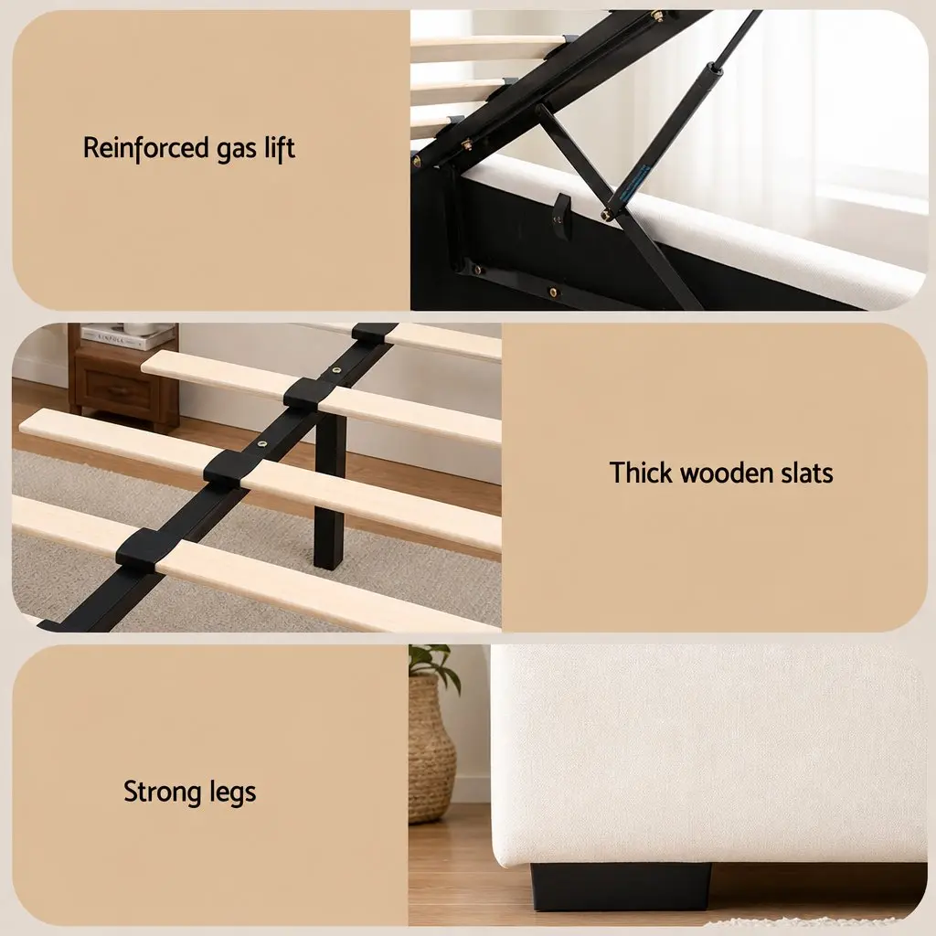 Double Bed Frame with Storage Gas Lift Base Tufted Headboard and 2-Drawer
