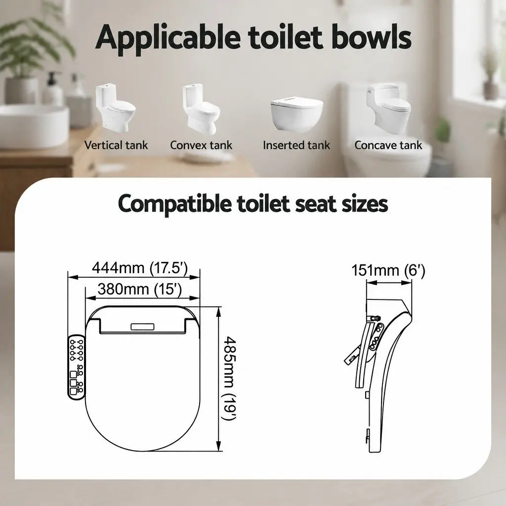 Electric Bidet Toilet Seat Heated Wash Dryer D-Shape White