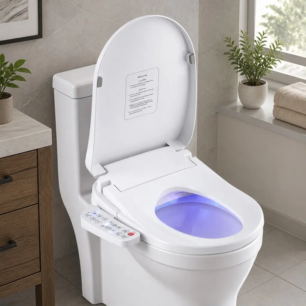Electric Bidet Toilet Seat Heated Warm Water Dryer LED Night Light White