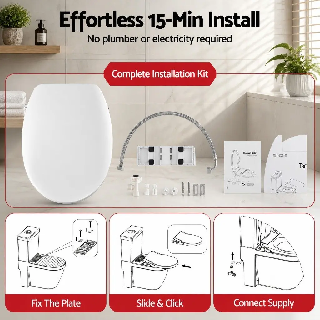 Non-Electric Bidet Toilet Seat O-Shape Dual Nozzle Soft Close White