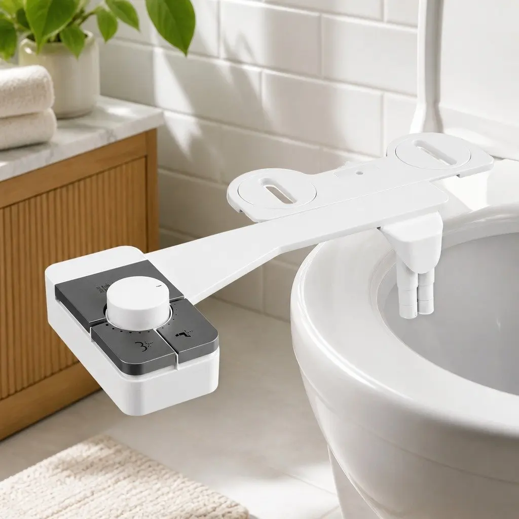 Non-Electric Ultra-Slim Bidet Attachment Dual Nozzle Cold Water Toilet Seat