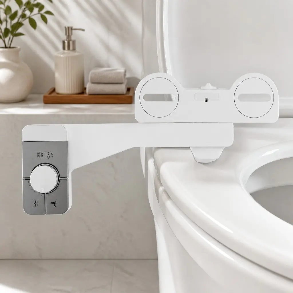 Non-Electric Ultra-Slim Bidet Attachment Dual Nozzle Cold Water Toilet Seat