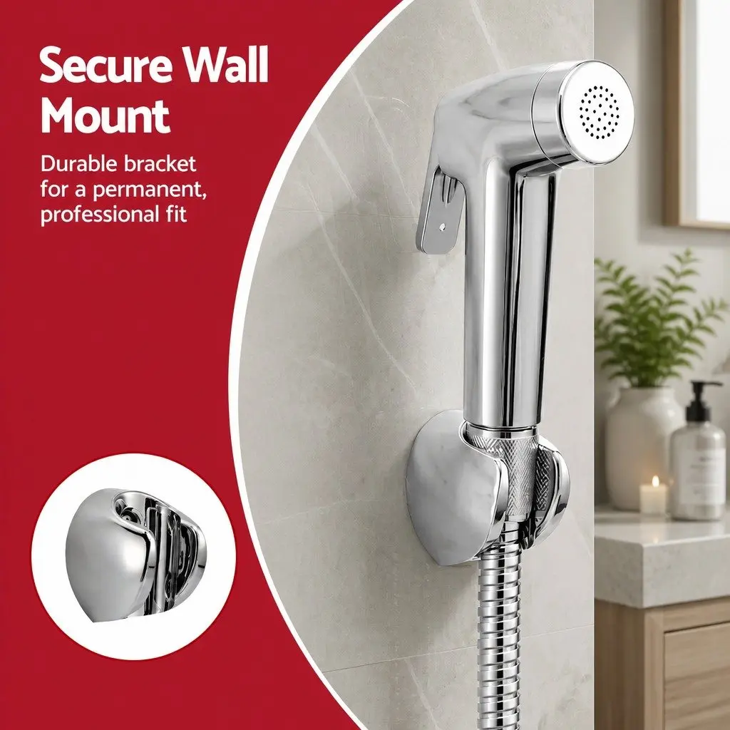 Handheld Bidet Sprayer Toilet Attachment 1.5m Stainless Steel Hose Silver