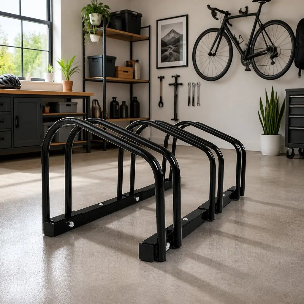 Bike Stand Rack Bicycle Storage Floor Parking Holder 3 Bikes Freestanding Black