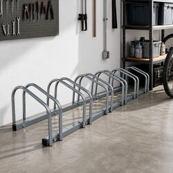 6 Bike Parking Stand Floor Rack Storage Holder Silver Steel Freestanding Bicycle