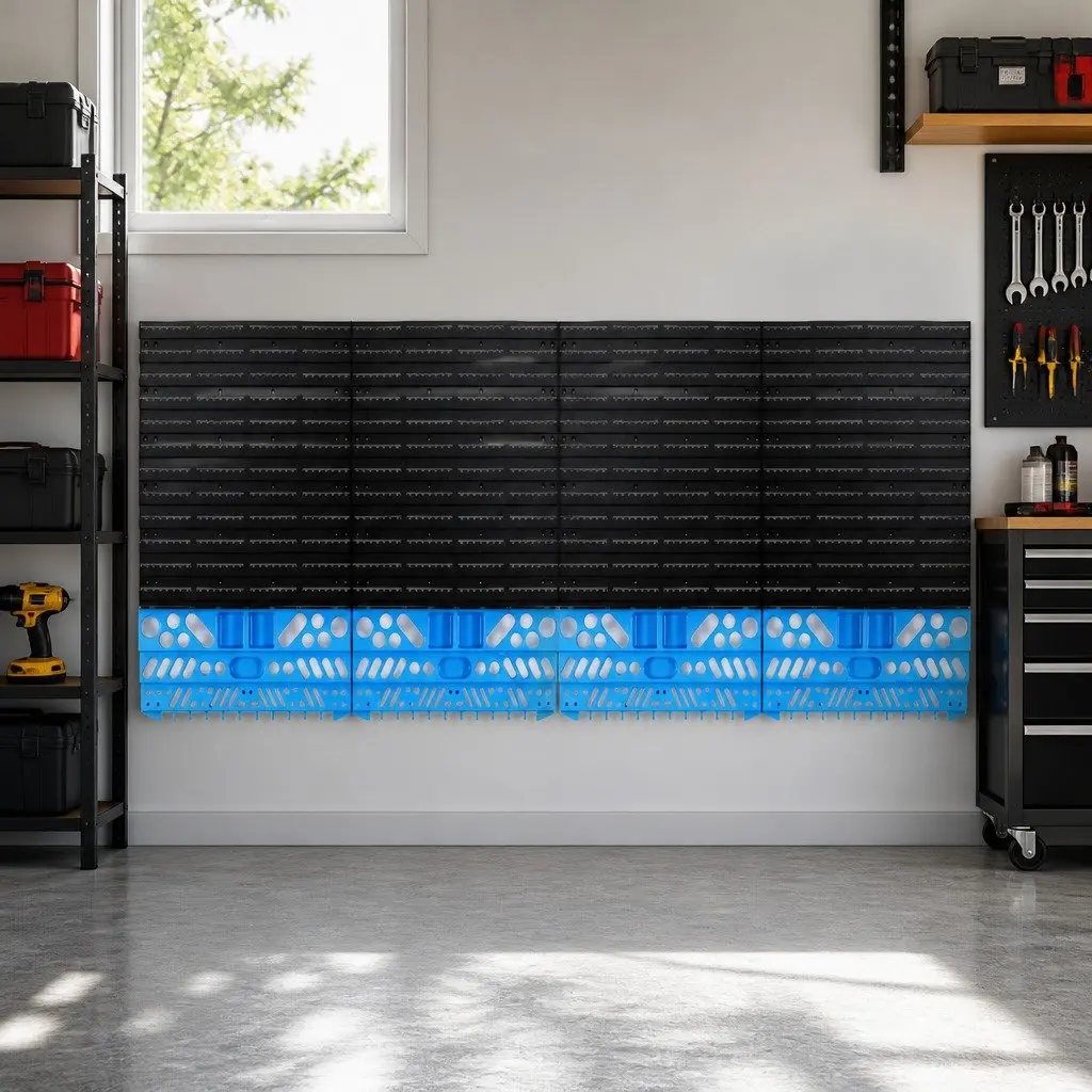 Wall Mounted Tool Storage Rack Organiser 4 Shelves Blue Black