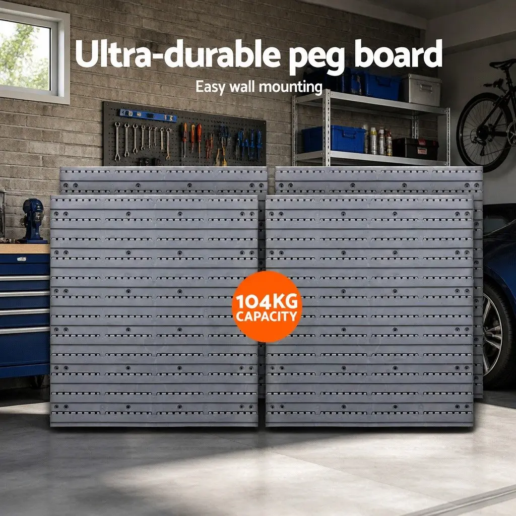 Wall Mounted Storage Bin Rack 88 Parts Tool Organiser Heavy Duty Pegboard Blue Grey