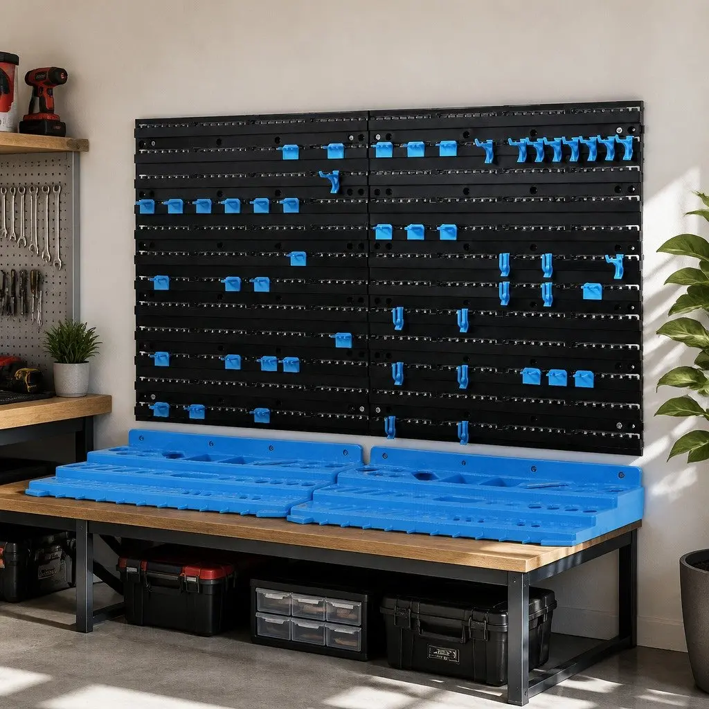 Wall Mounted Tool Storage Rack 54 Piece Organiser Blue and Black