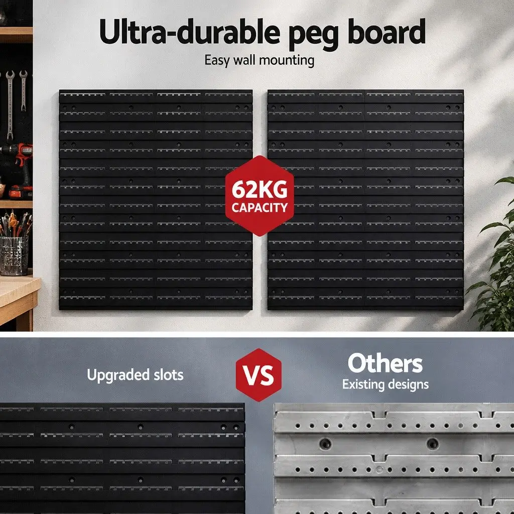 Wall Mounted Tool Storage Rack 54 Piece Organiser Blue and Black