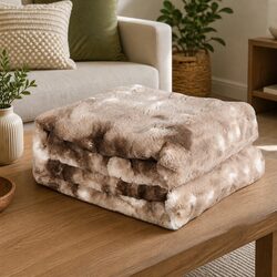 Tie-Dyed Faux Fur Blanket Brown Double-Sided Cozy Throw Indoor Outdoor Home
