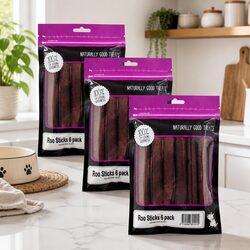 Roo Sticks Dog Treats 6 Pack x 3 Natural Chewy Kangaroo Meat High Protein