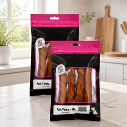 Pork Twists Dog Treats 4 Pack x 2 Natural Chewy High Protein Air Dried Pet