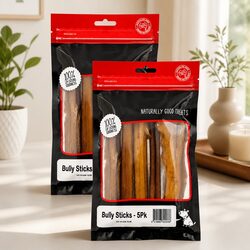 Natural Beef Bully Sticks Dog Chew Treat 5 Pack x 2 High Protein Long Lasting