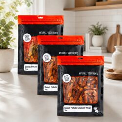 Sweet Potato & Chicken Wraps Dog Treats 1kg x 3 Pack Air Dried Natural Pet Food