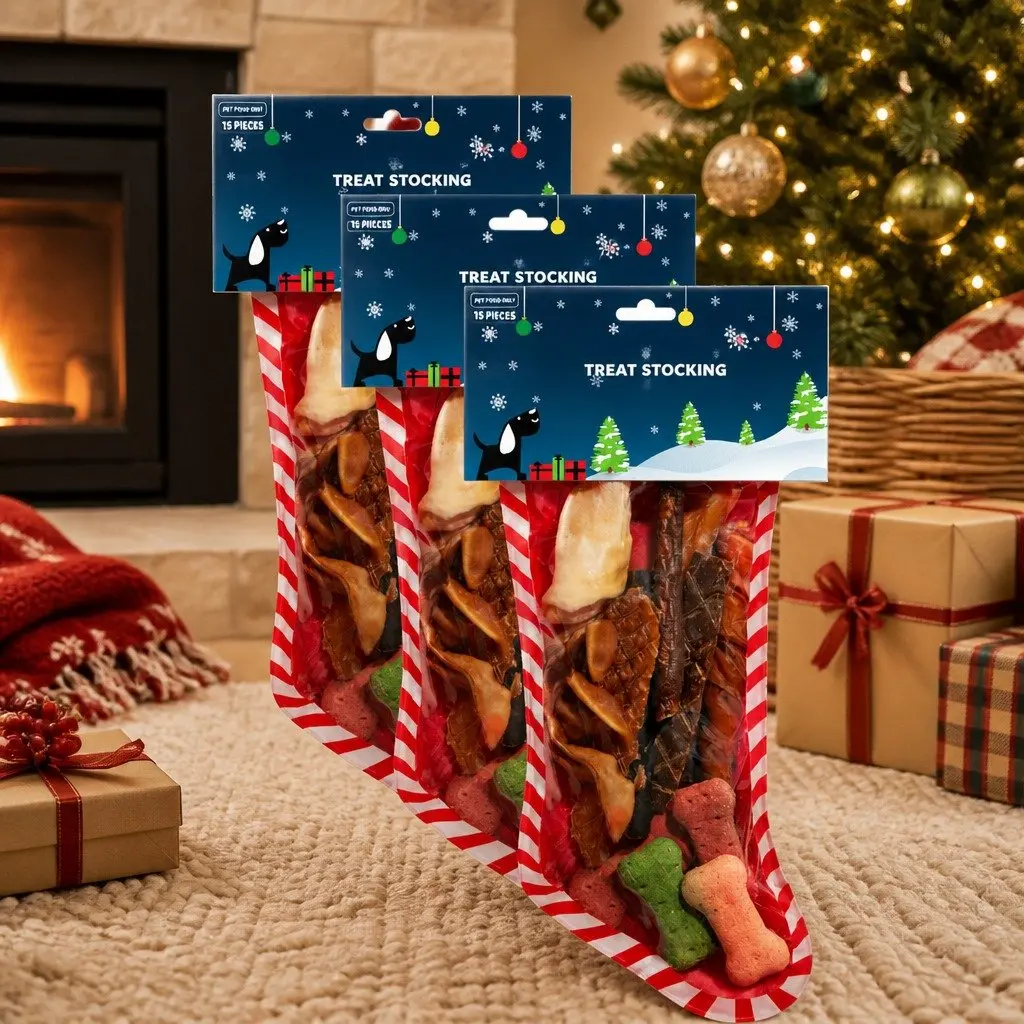 Dog Christmas Stocking 15pc Treats Pack Festive Holiday Gift Pet Chew Snacks