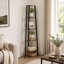 5 Tier Corner Shelf Industrial Ladder Bookcase Storage Display Stand Shelving