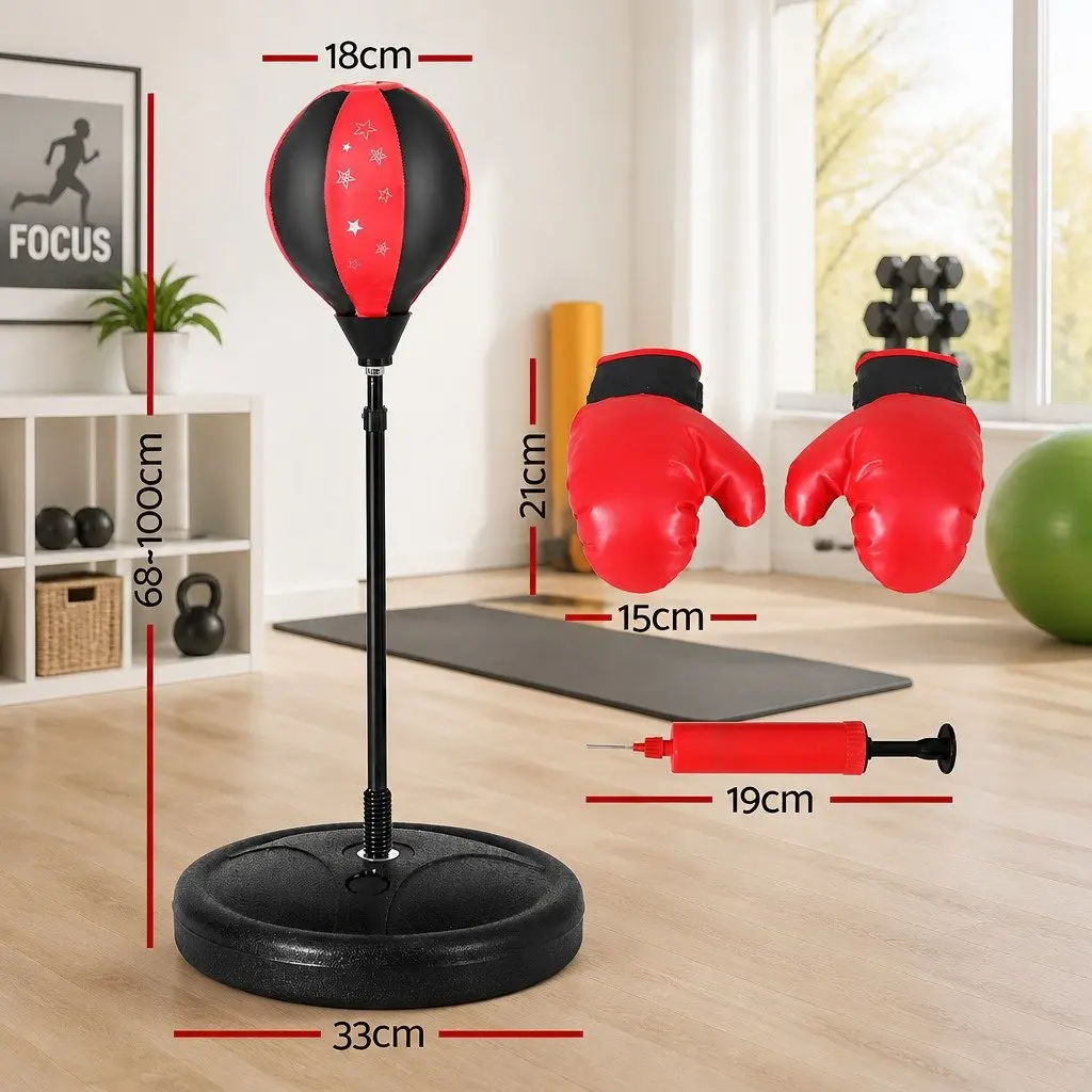 Kids Boxing Bag Stand Set Height Adjustable Freestanding Punching Bag Red or Black PU Leather and Foam