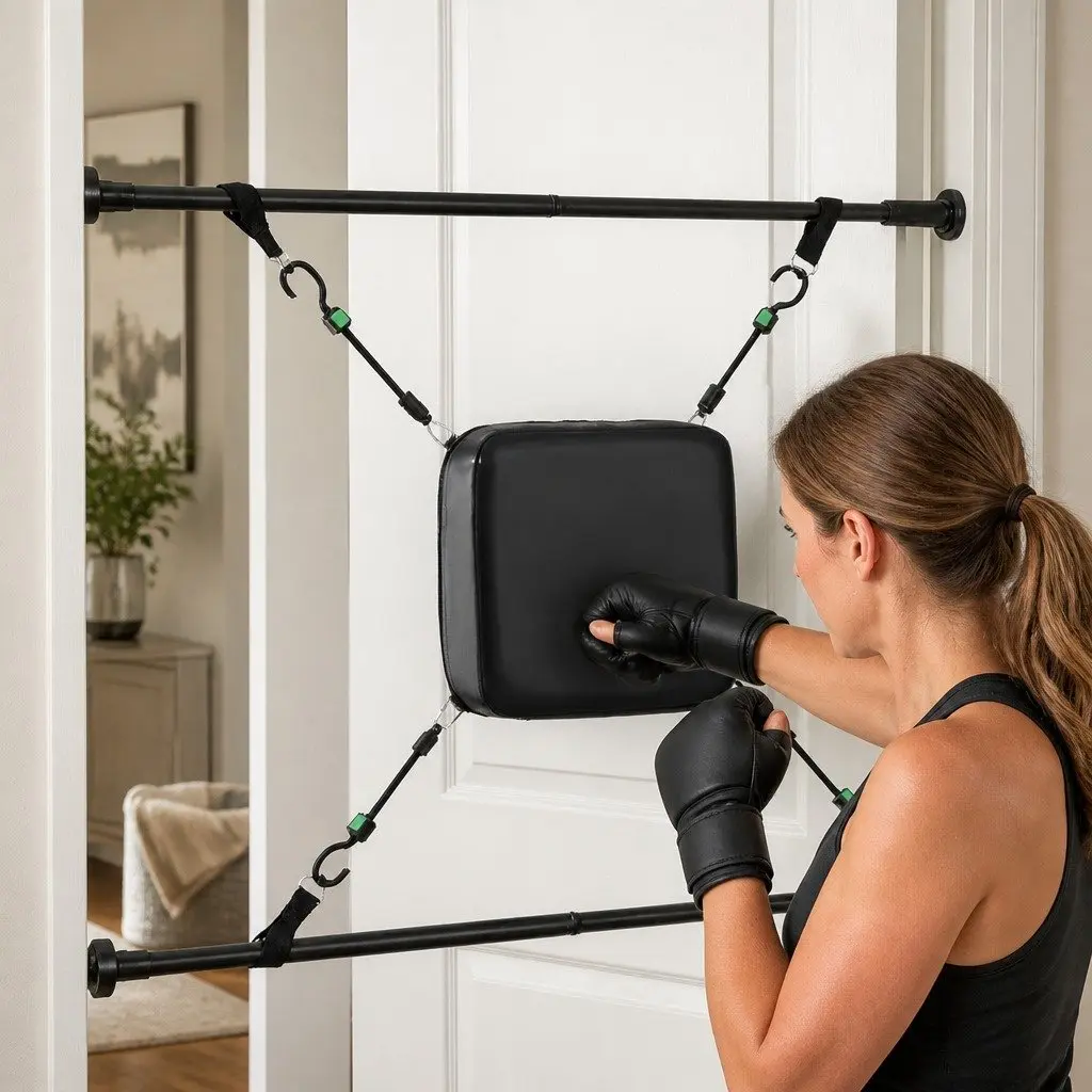 Doorway Punching Bag Adjustable Height 72.5-102cm Compact Black Home Gym Boxing Training Kit