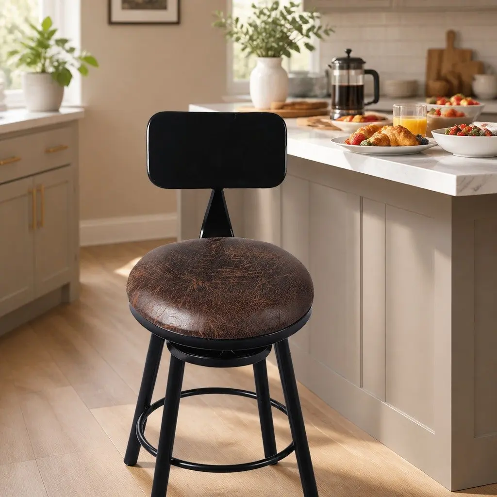 Bar Stool Kitchen Counter Height Swivel Adjustable Wooden PU Seat Footrest