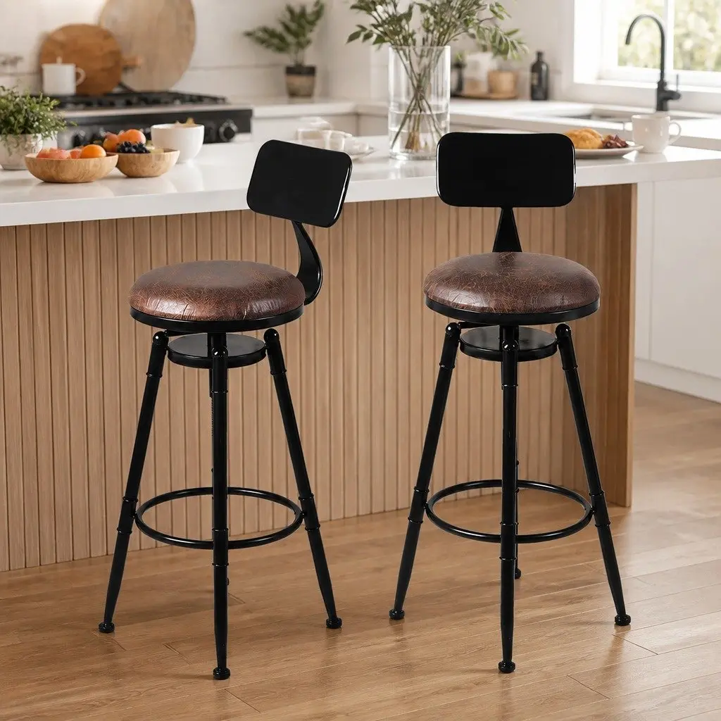 Bar Stools Set of 4 Kitchen Counter Height Wooden Swivel Adjustable Footrest