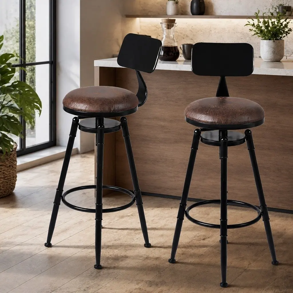 Bar Stools Set of 4 Kitchen Counter Height Wooden Swivel Adjustable Footrest