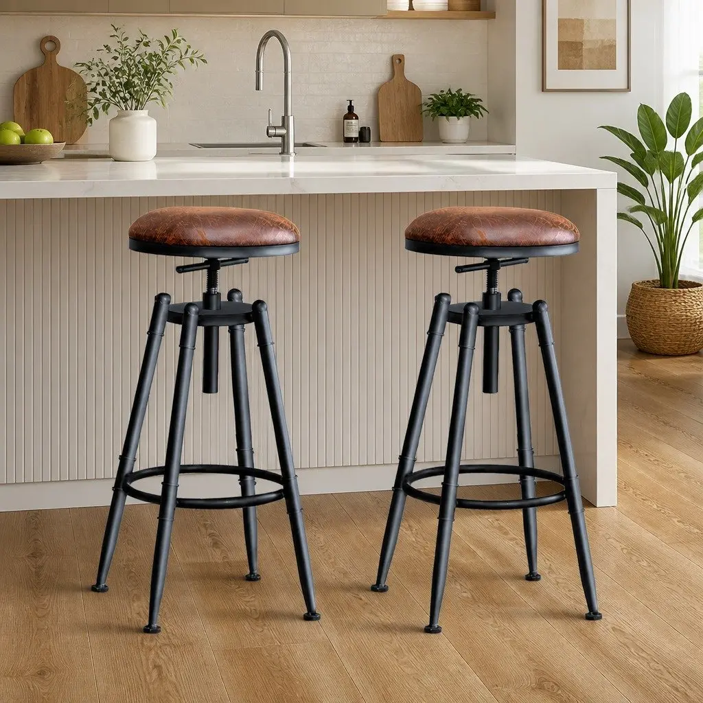 Bar Stools Industrial Kitchen Set of 4 Adjustable Height Swivel Seat Retro