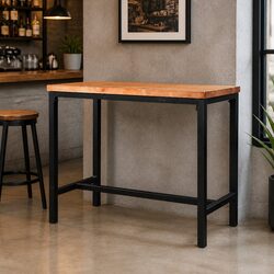 High Bar Table Solid Wood Steel Frame Industrial Cafe Kitchen Dining Furniture