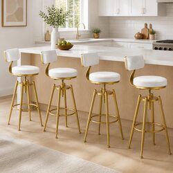 Bar Stools Swivel Kitchen Counter Height Chair Set White Velvet Footrest