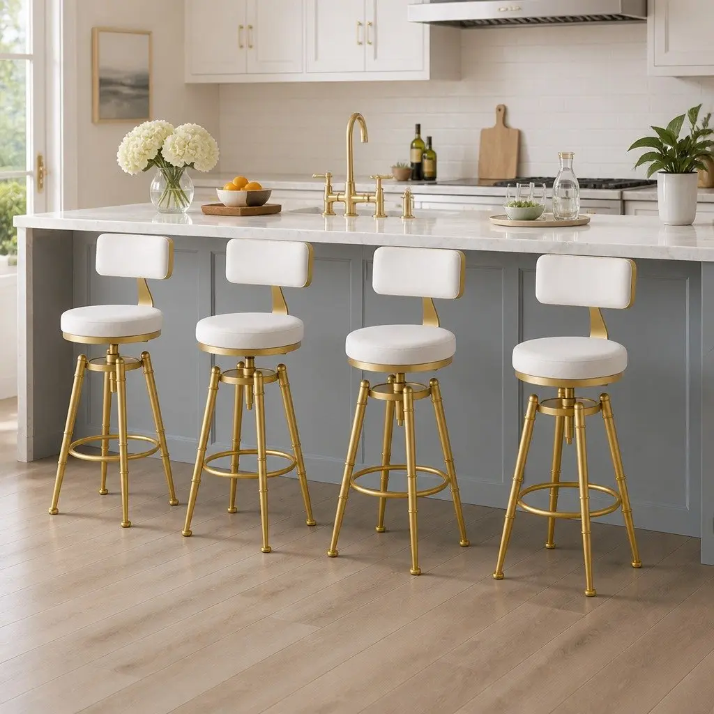 Bar Stools Swivel Adjustable Height White Velvet Kitchen Counter Chair Set