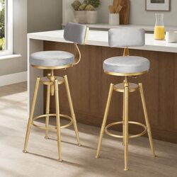 Bar Stools Kitchen Counter Height Swivel Chair Adjustable Grey Velvet Seat