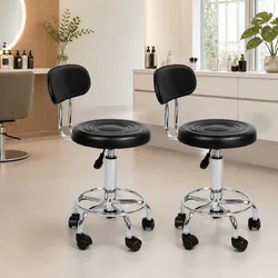 Swivel Bar Stools Salon Stool PU Leather Seat 360° Rotation Casters Footrest