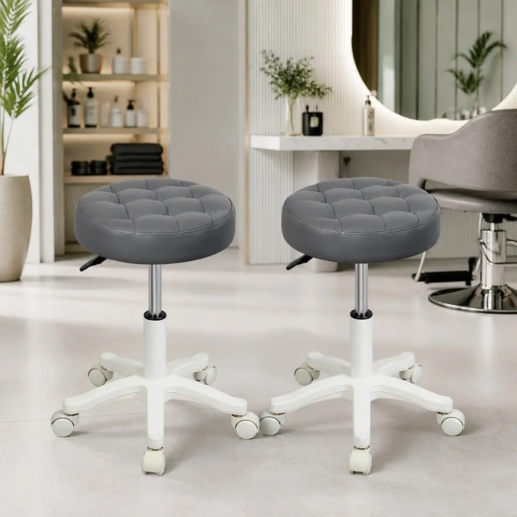 Rolling Bar Stool Swivel Chair with Casters Gas-Lift Height Adjustment PU Leather Seat Grey