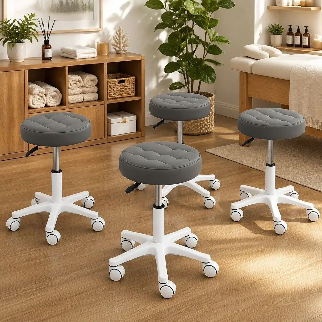 Rolling Bar Stool Swivel Chair with Casters Salon Spa Office Salon Seating Set 4