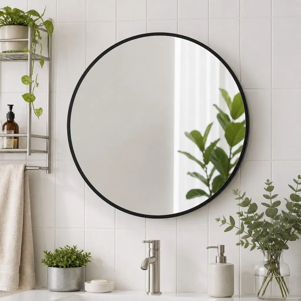 Round Wall Mirror Bathroom Makeup Self-Grooming Decor Home Living Room