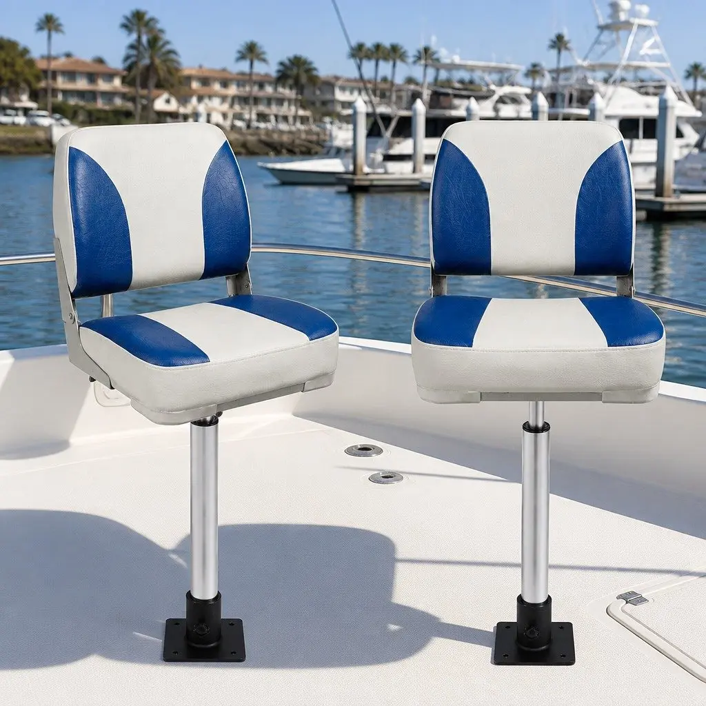 Folding Boat Seats 2 Pack Swivel Pedestal Marine Seating Adjustable 55-75cm